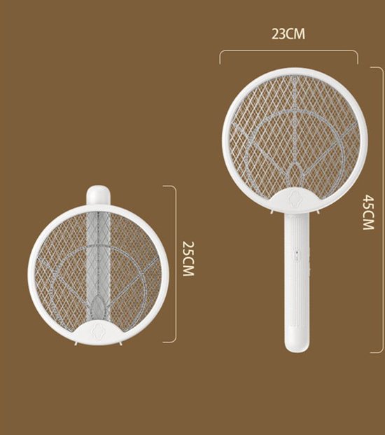 4-in-1 Opvouwbare USB Oplaadbare elektrische Muggenklapper en Muggendoder-3000V-180°Draaibaar-Handmatig, Muurbevestigd, Staand en Liggend Gebruik-wit