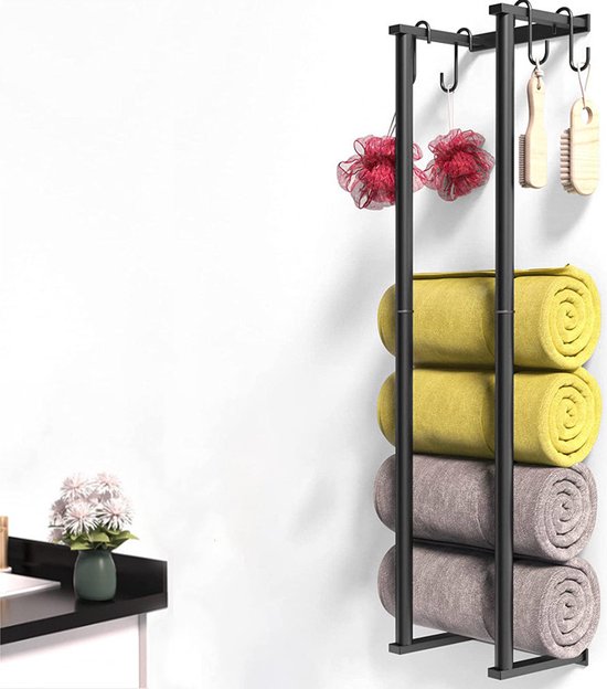 Metalen Handdoekhouder voor in de Badkamer - Combineer Stijl en Functionaliteit- met 4haakjes -zwart