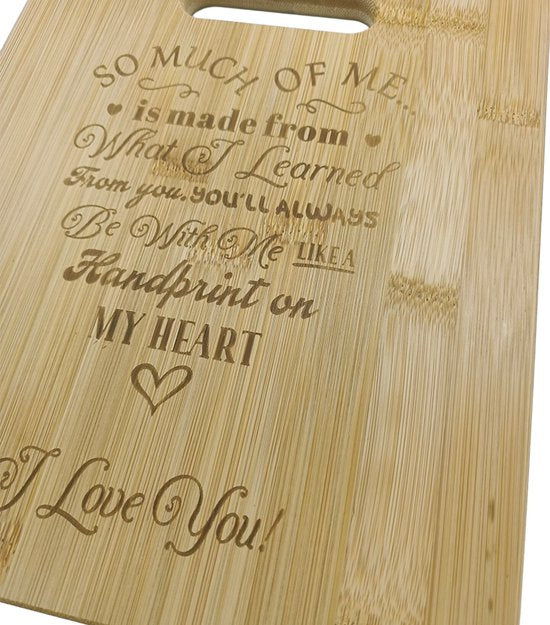 Bamboe Snij- & Serveerplank ‘Handprint on My Heart’ - Borrelplank-Een Uniek Cadeau voor Elke Gelegenheid-28*22cm