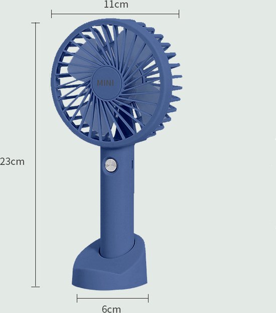 Draagbare Ventilator - oplaadbaar met USB - kan mobiel op voet plaatsen - perfect voor op op reis, buiten met warm weer - Diepzee Blauw