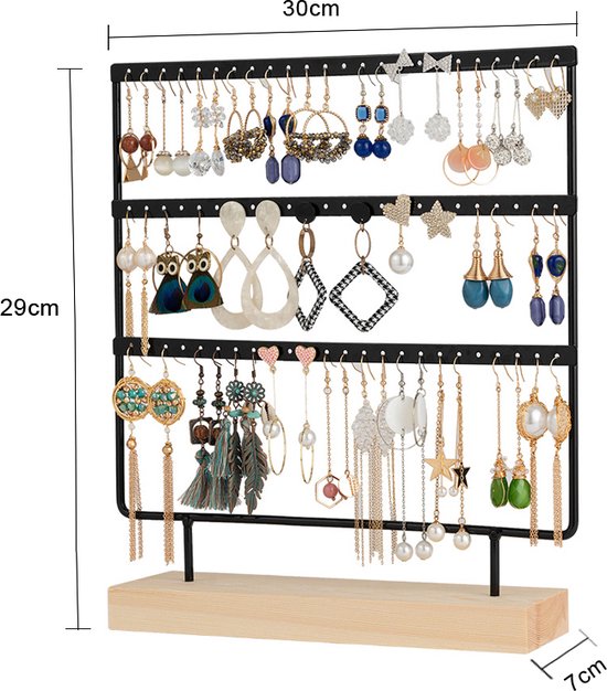 72 Gaatjes Oorbellenrekje - 3 Niveaus - Duurzaam Metalen Sieradenrekje - Sieraden Opbergen