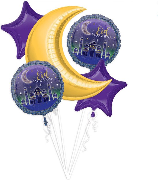 5 Aluminium Folie Ballonnen Set - Eid Mubarak