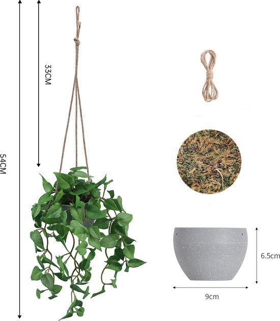 Kunst Hangplant Anthurium Blad – Realistische Groene Slinger – 54 cm – Voor Binnen & Buiten – Inclusief Ophangkoord & Pot