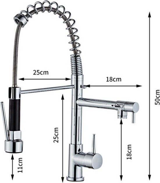 professionele keukenkraan met 2 handvatten-Flexibele sproeikop - chroom