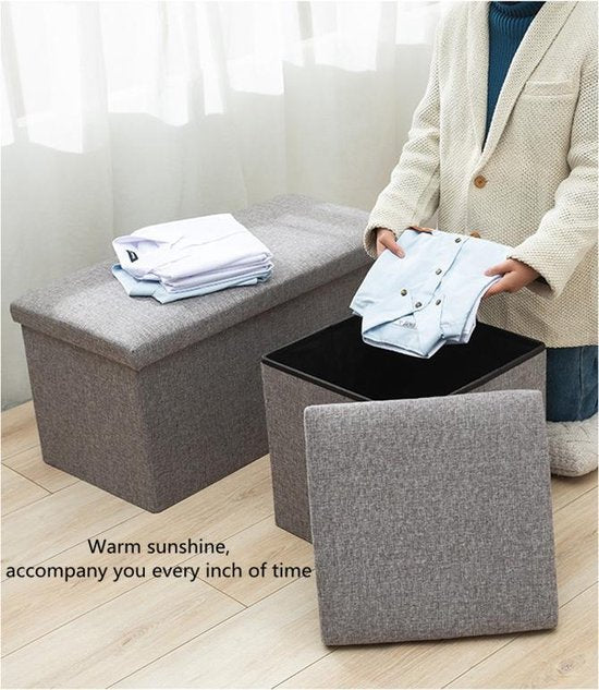 Opvouwbare opbergdoos / voetenbank - 45,5 liter - 37 cm³ - canvas - Perfect voor speelgoed, boeken - lichtgrijs