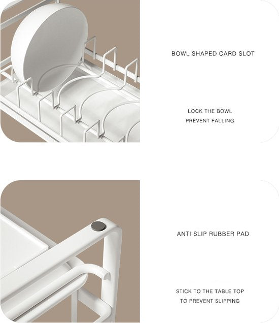 Multifunctioneel Metalen Afdruiprek met witte opvangbak-Kast Organizers-afwasrek-wit