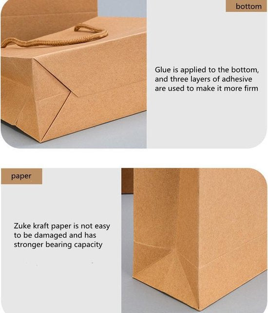 TDR- Kraft stevige bruine papieren tasjes met handvat - 10 stuks - afmetingen 19x9x28cm - ideaal voor cadeaus en geschenken
