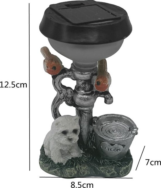 Solar Tuinlamp met Welkomsemmer en Hond - Sfeervolle Tuindecoratie op Zonne-Energie- 8.5*7*12.5cm