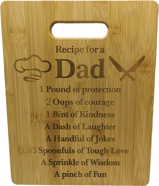 Bamboe Snij- & Serveerplank 'vaderliefde' - Duurzaam met Lasergravure - Ideaal als Borrelplank of Keuken Decor - Ophangbaar - Perfect vaderdag Geschenk - 28x22 cm