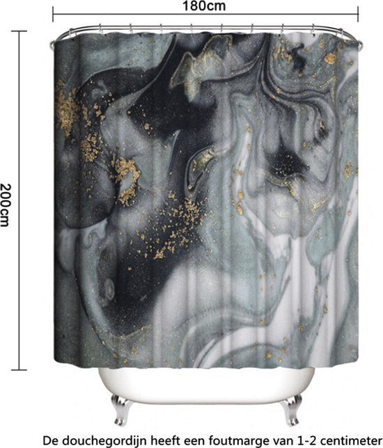 Waterdicht Marmerpatroon Douchegordijn - Luxe Uitstraling, Uitstekende Waterbestendigheid - Hoogwaardig, Extra Dik, Gemakkelijk te Installeren - 180x200CM-gijs/goud