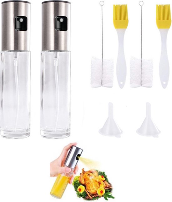 8 delige Stijlvolle en Praktische Glazen Spuitflessenset 100ml -BBQ Accesoires-Lekvrij en Ergonomisch - Ideaal voor Olie en Azijn