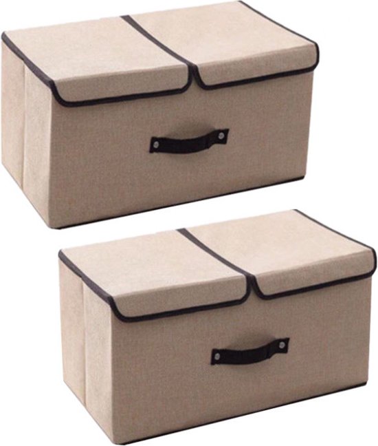 2 Stuks opvouwbare opbergbox - 2 vakken (midden stuk is verwijderbaar) - Stevig duurvast materiaal - 50 * 30 * 25cm- Beige