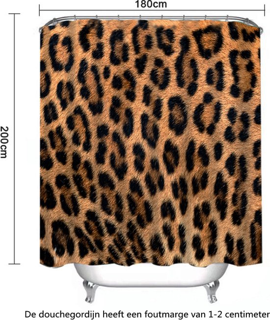 Waterdicht douchegordijn met luipaardprint - - Luxe Uitstraling, Uitstekende Waterbestendigheid - Hoogwaardig, Extra Dik, Gemakkelijk te Installeren 180*200CM-zwart/goud