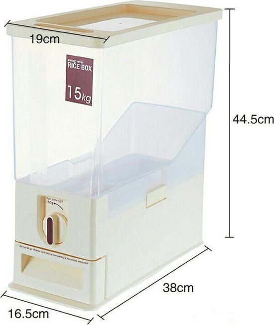 Rijst/Granen Container/Dispenser/ Opbergdoos -15KG inhoud - wit