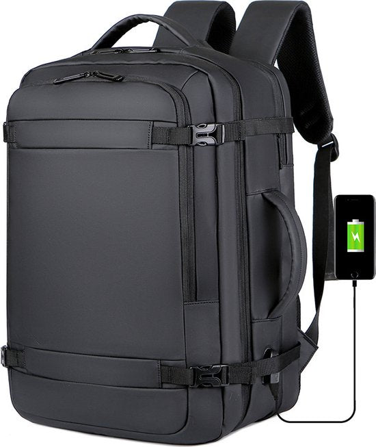 Stevige multifunctionele laptoptas / schooltas - laptop tot 15,6 inch - water afstotend, meerdere vakken - met usb aansluiting - Zwart