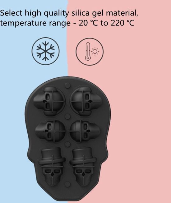 TDR - Siliconen ijsblokjesvorm - ijsbal Maker Met Deksel - ijsklontjes maken - 6 vormen - Thema: Schedel