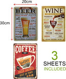 3-delige Vintage Wandbordenset - Bier, Koffie, Wijn