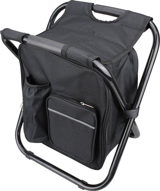 3-in-1 Visstoel met Koeltas - Verstelbare Vouwkruk Zwart