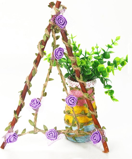 4 Rollen Jute Touw met Prachtig Bladeren Patroon- Kerstlint - Cadeaulint - Decoratielint-10meter lang -Olijfgroen