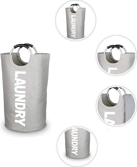 TDR - Stevige stoffen ronde waszak met aluminium handvat - capaciteit ca. 80L - Grijs