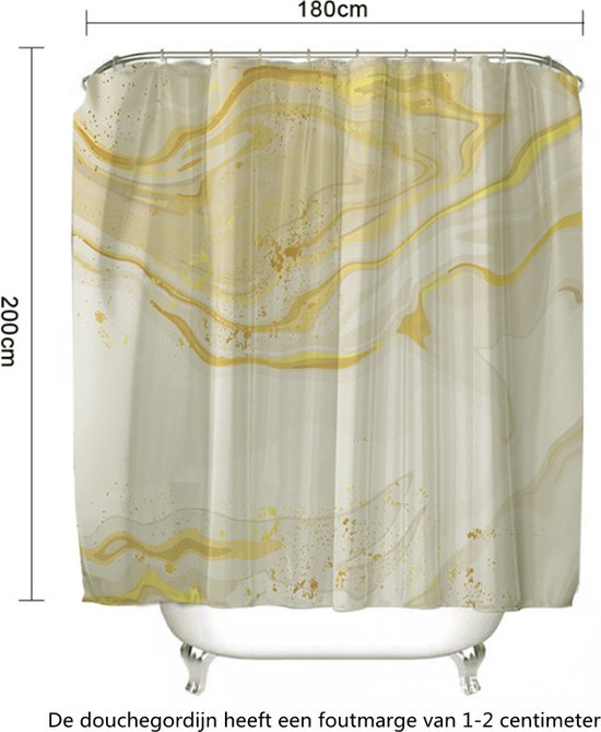 Unikorf waterdicht douchegordijn 180x200 - marmer, wit/goud