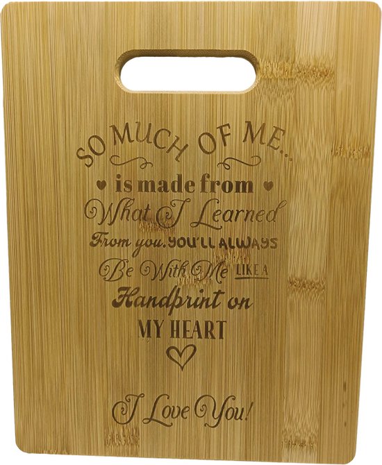Bamboe Snij- & Serveerplank ‘Handprint on My Heart’ - Borrelplank-Een Uniek Cadeau voor Elke Gelegenheid-28*22cm