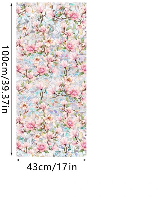 Milieuvriendelijke PVC Glasfolie - Kleurrijk Magnolia patroon - Zelfklevend - Privacy en UV Bescherming - 40x100 cm