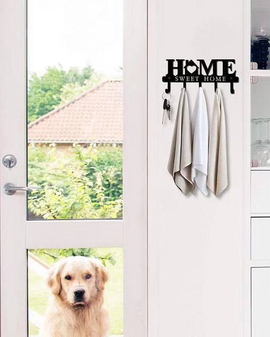 Moderne sleutelhaak HOME - Sleutelrekje met 5 haken - zwart