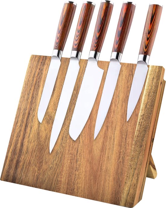 Keuken Opvouwbare Magnetische Messenblok -Messenblok Zonder Messen- Modern en Ruimtebesparend Ontwerp-bruin