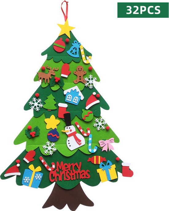 Merkloos DIY Vilt Kerstboom 96cm LED & 32 Decoraties