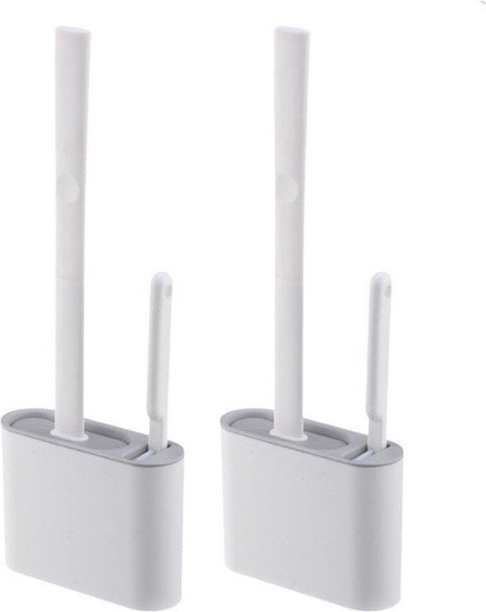 2x Antibacteriële Siliconen WC-borstel Set met Houder - Grij