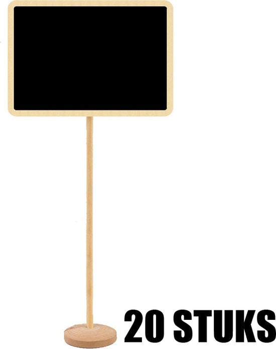 20 stuks Uniek Krijtbord op Houten Standaard- Compacte en Stijlvolle Tafeldecoratie of Bloemenaccessoire – Herbruikbaar en Ideaal voor Thuis & Horeca 8*17cm