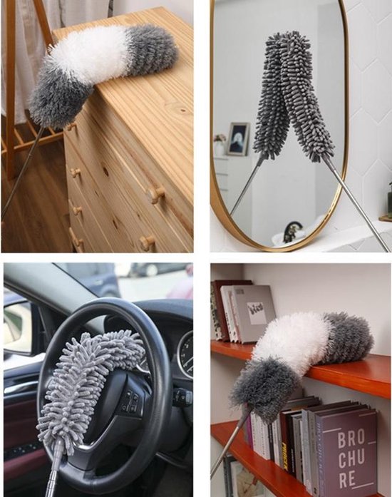 3-in-1 telescoopsteel met plumeau, lamellen- en chenillekop