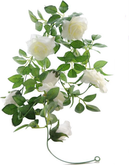 2x klimop slinger met grote rozen kunstbloem 2m wit
