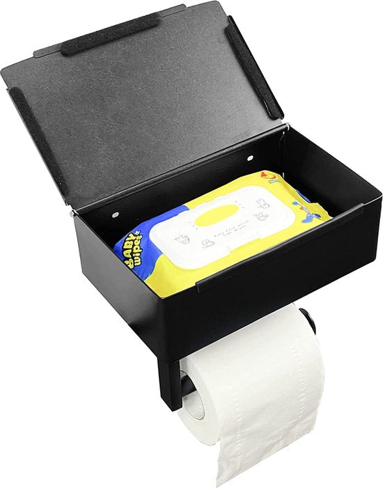 3-in-1 RVS Toiletrolhouders Zelfklevend-Vochtig Toiletpapier houder- met plankje-zwart