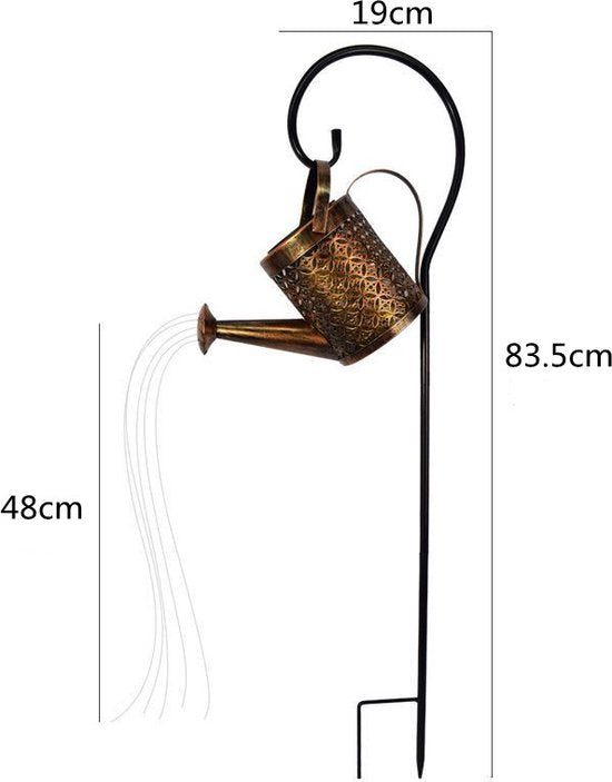 Decoratieve Hanglamp Gieter met Vonkelend Water Effect - Zonne-energie, LED, 8 uur Gebruik na Opladen - Afmetingen: 15x82x19 cm, Metaal, Koperkleur