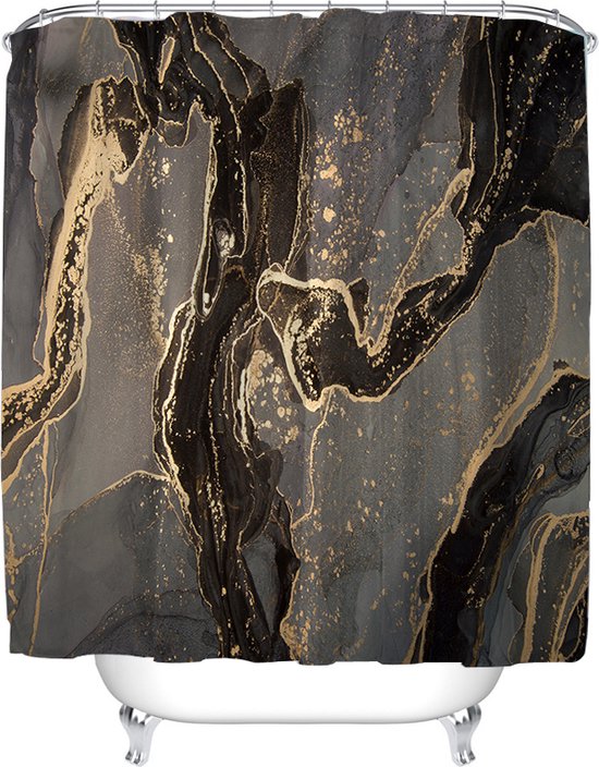 Unikorf Waterdicht Marmer Douchegordijn Zwart/Goud