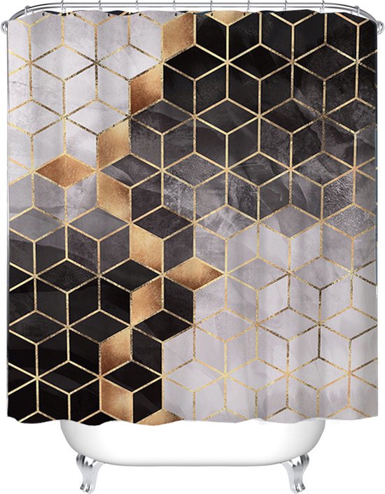 Waterdicht douchegordijn met marmerpatroon - Luxe uitstraling, Uitstekende waterbestendigheid, Eenvoudig te installeren 180*200CM-bruin/goud