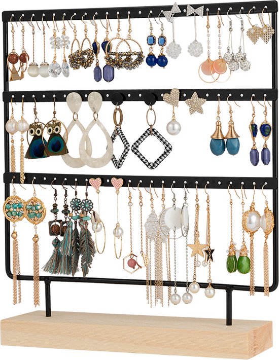 72 Gaatjes Oorbellenrekje - 3 Niveaus - Duurzaam Metalen Sieradenrekje - Sieraden Opbergen