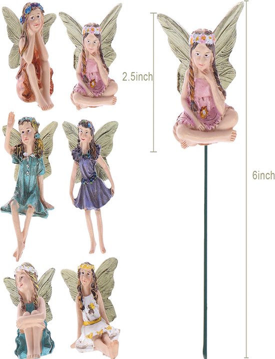 Bloemenfeeën Tuinstekerset - 6 Decoraties - 2x3x15CM