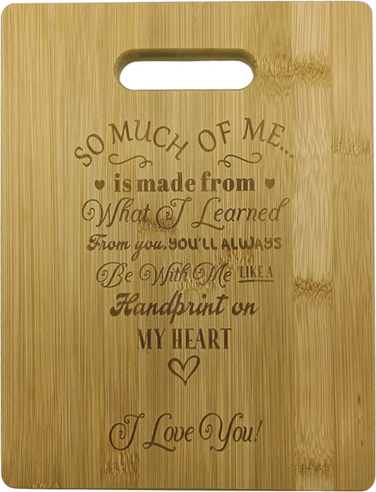 Bamboe Snij- & Serveerplank ‘Handprint on My Heart’ - Borrelplank-Een Uniek Cadeau voor Elke Gelegenheid-28*22cm