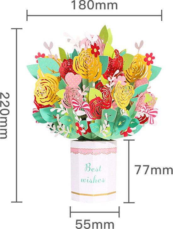 3D Pop-Up Wenskaart met Handgemaakt Roze Bloemboeket - Ideaal voor Moederdag & Vaderdag - Duurzaam Papier - Verrassend Design - Uniek Handwerk