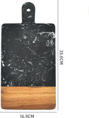 Elegante Handvatvormige Snijplank - Marmer en Acaciahout -Duurzaam en Stijlvol Keukengerei- 33,6x16,9x1,3cm- zwart