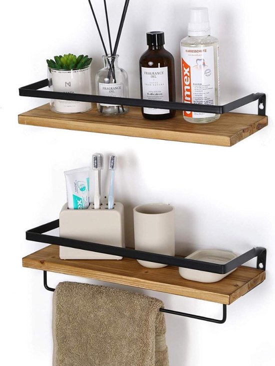 Wandrek 2-lagen met handdoektang voor badkamer - Zwart/Bruin