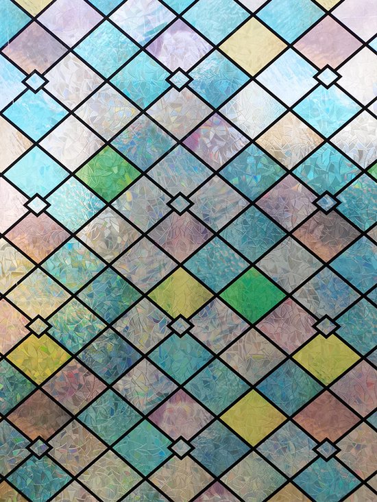 Milieuvriendelijke PVC Glasfolie - Kleurrijk Ruitjespatroon -Zelfklevend- Privacy en UV Bescherming - 90x200 cm