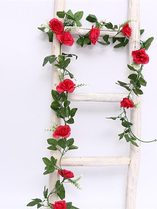 2x Rode rozen slinger 145cm - Kunstbloemen voor Bruiloft