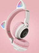 TDR- Draadloze Bluetooth koptelefoon - Over-Ear Koptelefoon voor Kinderen - Met Led Kat Oortjes - Bekend van TikTok -  roze grijs