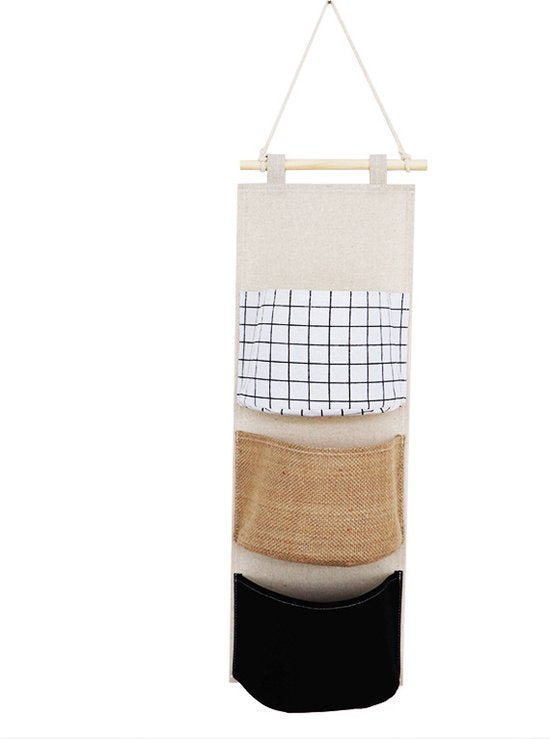 Merkloos 3-vaks Hangende Organizer, 19 x 58,5 cm, Katoen