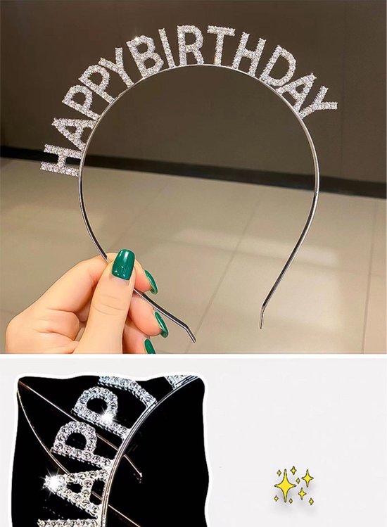 Happy Birthday Tiara en Sjerp-Met text "Birthday Queen"- Ideaal als Cadeau voor Verjaardagen-birthday diadeem-Zilver