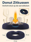 TDR - Orthopedisch Kussen van Traagschuim - Ringkussen - Donut Zitkussen - Ergonomisch - Verlicht Druk op Stuitje - Stoel | Rolstoel | Autostoel | Zwangerschap - Afneem en Wasbare Hoes - Anti-Slip Bodem - Navy Blue